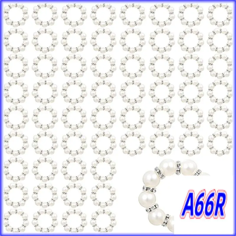 

RR-60Pcs Pearl Napkin Rings Imitation Pearl Beaded Rhinestone Napkin Ring Holder Napkin Rings Serviette Napkin Rings