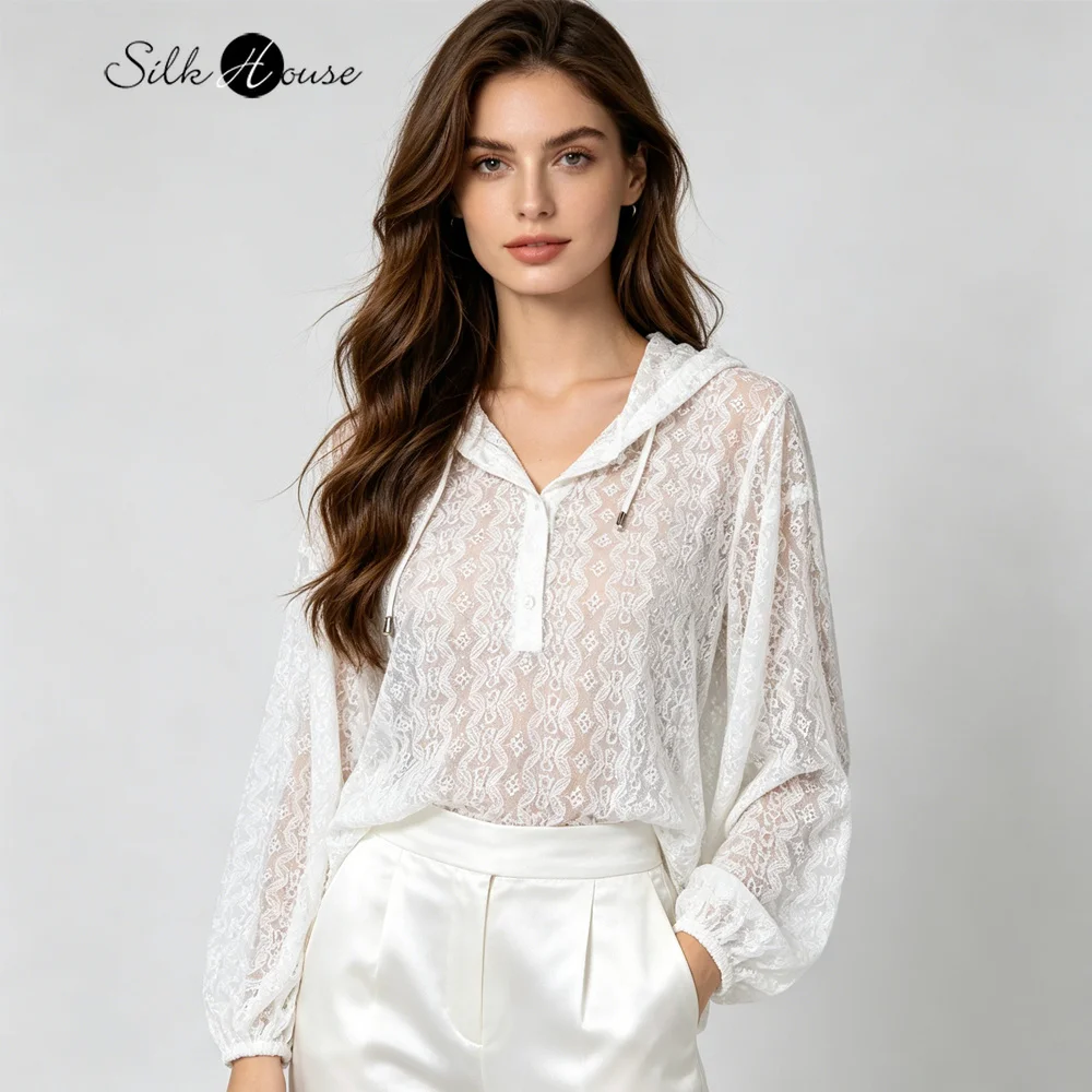 Exquisite Natural Mulberry Silk Embroidery High-quality Heavy-duty Embroidery White Semi Transparent Hooded Sun Protection Coat