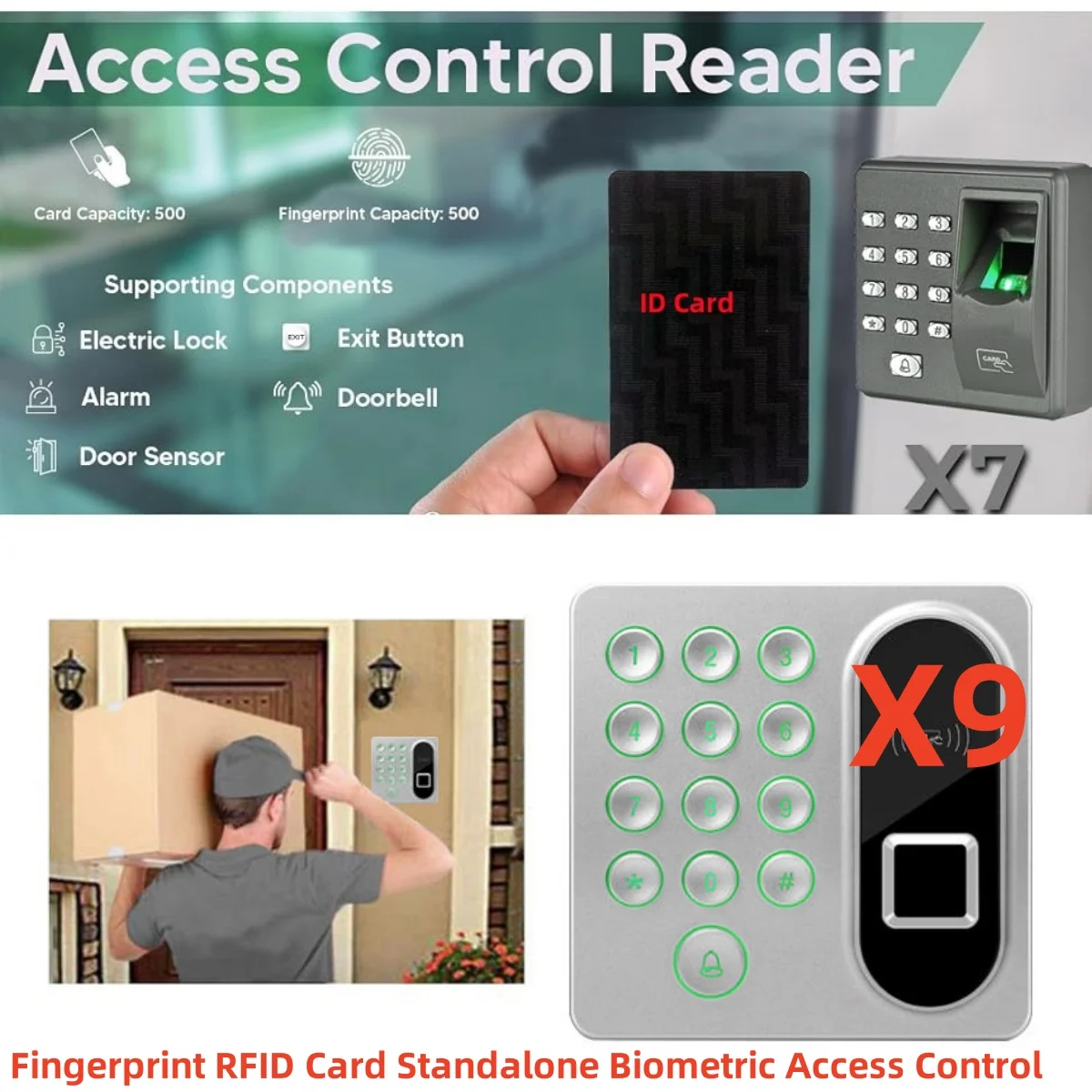 

RFID125khz ID Card ZK X7 X9 Reader Password Keypad Standalone Biometric Fingerprint Scanner For Door ente Access Control System