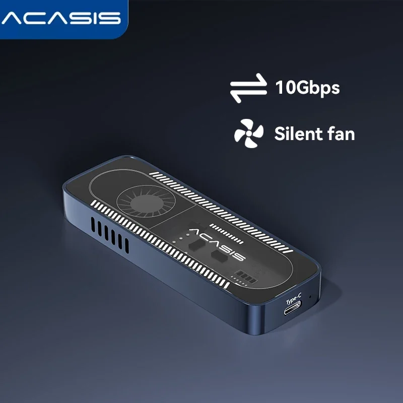 ACASIS 10Gbps USB C NVME SSD Enclosure with Cooling Fan for M.2 2280 SSD, Supports 2260/2242/2230, USB 3.2 Gen 2 Tool-Free