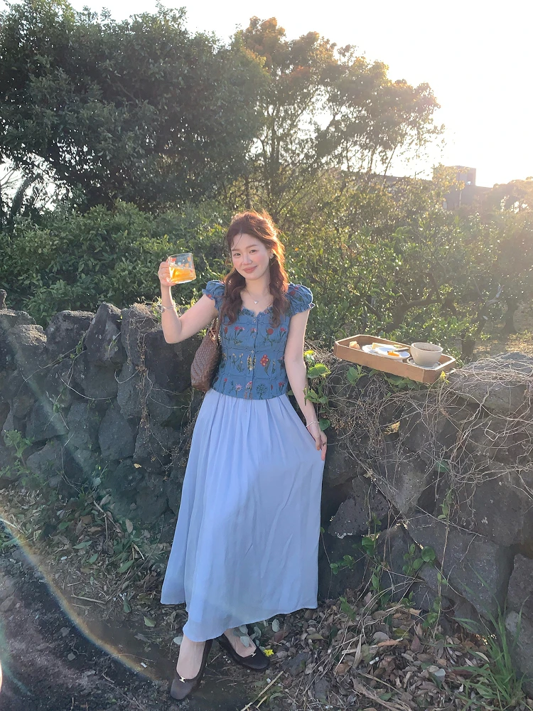 

Юбка А-силуэта с высокой талией, женская плиссированная юбка в корейском стиле, летняя юбка средней длины из ткани Oxygen Soda