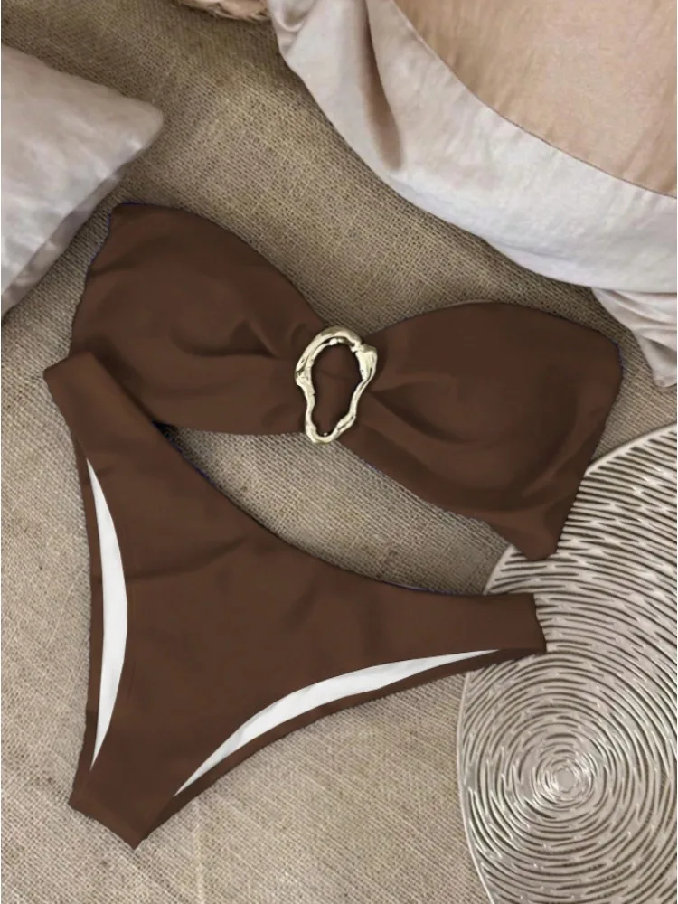 

Французский элегантный купальник Pure Desire, женский двухсекционный бикини, сплошной цвет, сексуальный женский купальник с низкой талией и маленькой грудью