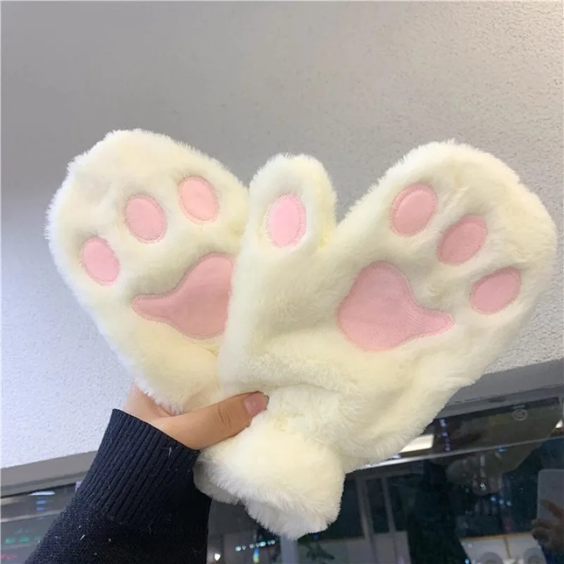 

Korean Style Furry All Finger Super Soft Warm Plush Cat Claw Gloves Lovely Plush Thickened Solid Color Gloves Winter Comfortable