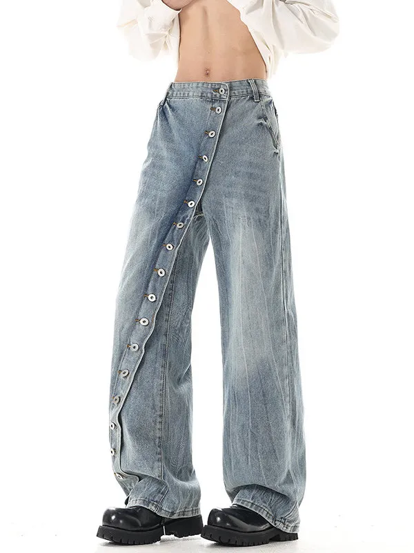 

Американские ретро-джинсы прямого кроя с пуговицами, хлопковые повседневные брюки, молодежные модные износостойкие прямые брюки-трубы