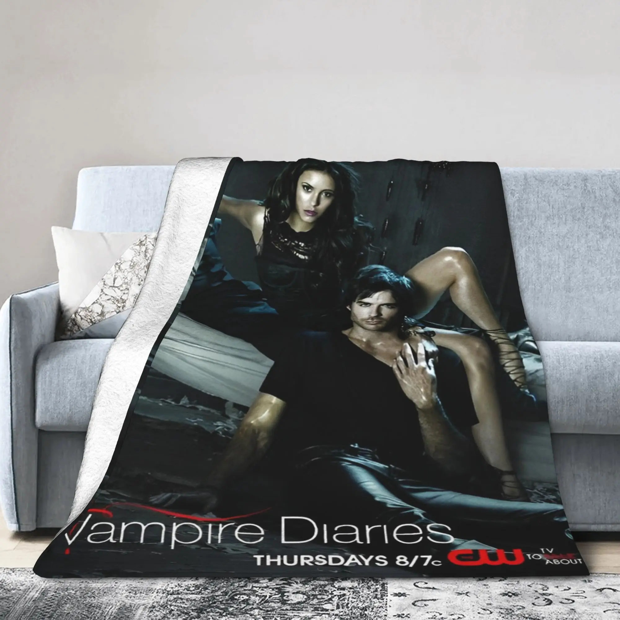 The Vampire Diaries Damon Salvatore Blankets Flannel Decoration   Multifunction Soft Throw Blankets for Bed Car Bedding Throws