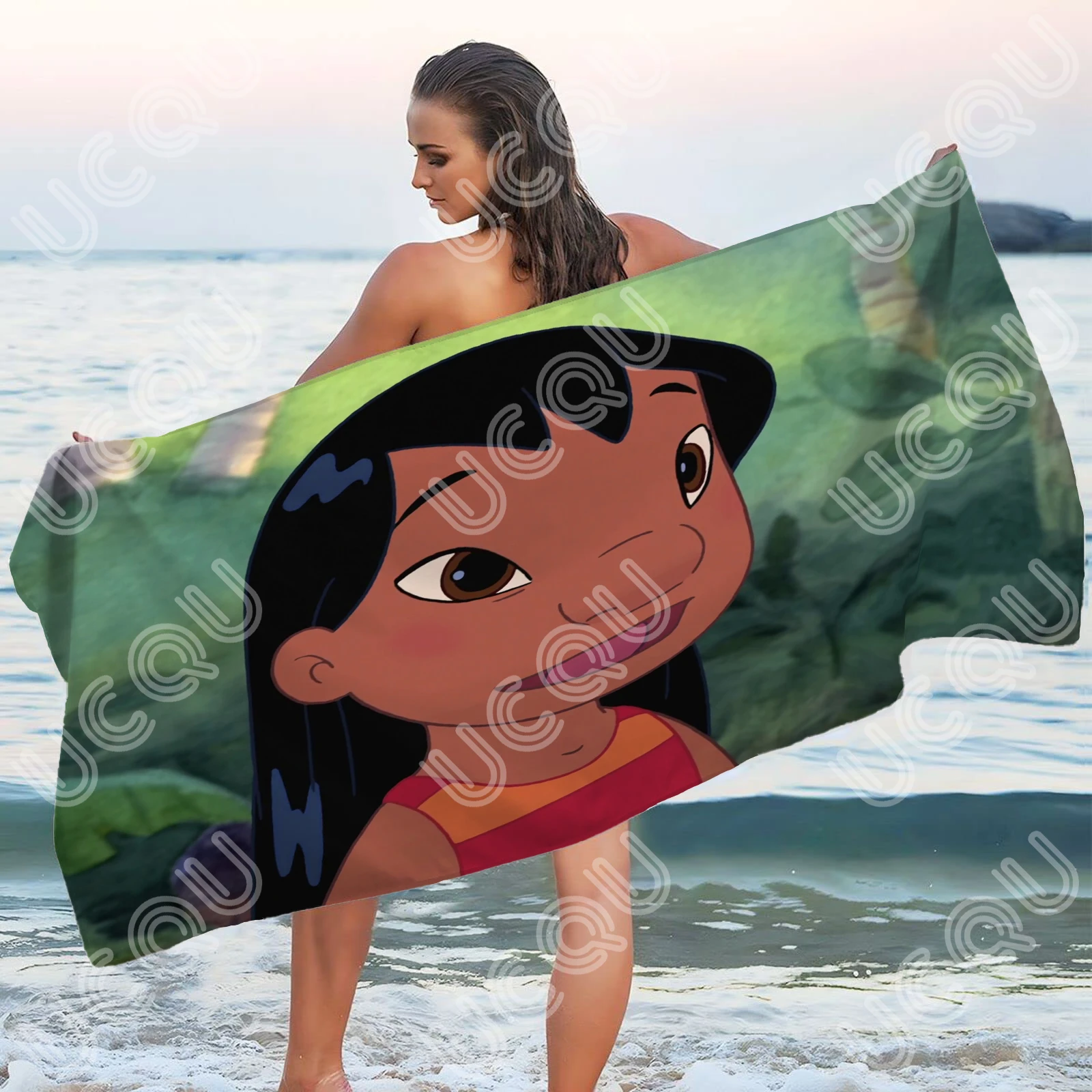 منشفة شاطئ ليلو وغرزة متعددة الأحجام بطباعة ثلاثية الأبعاد منشفة حمام كرتون مع ألياف فائقة الدقة وخفيفة الوزن سريعة الجفاف طباعة نشطة