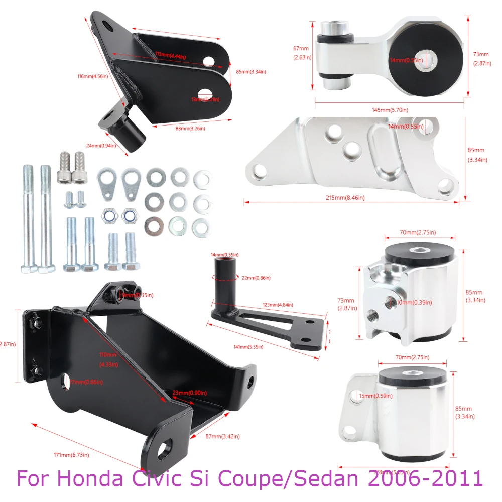 

70A Engine Motor Mount Kit Billet Aluminum For Honda Civic Si Coupe Sedan 2006-2011 Engines Parts Direct Replacement