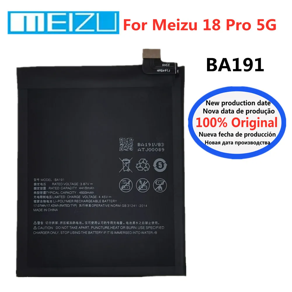 

Оригинальный аккумулятор BA191 для Meizu 18Pro 18 Pro 5G 4500 мАч, аккумуляторы для мобильных телефонов, высокое качество, быстрая доставка