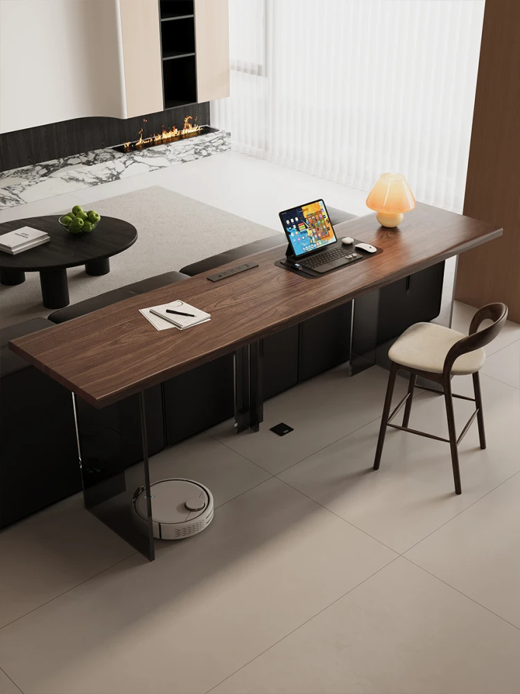 Black walnut living room desk solid wood horizontal hall sofa long table acrylic gradual change suspension double study table