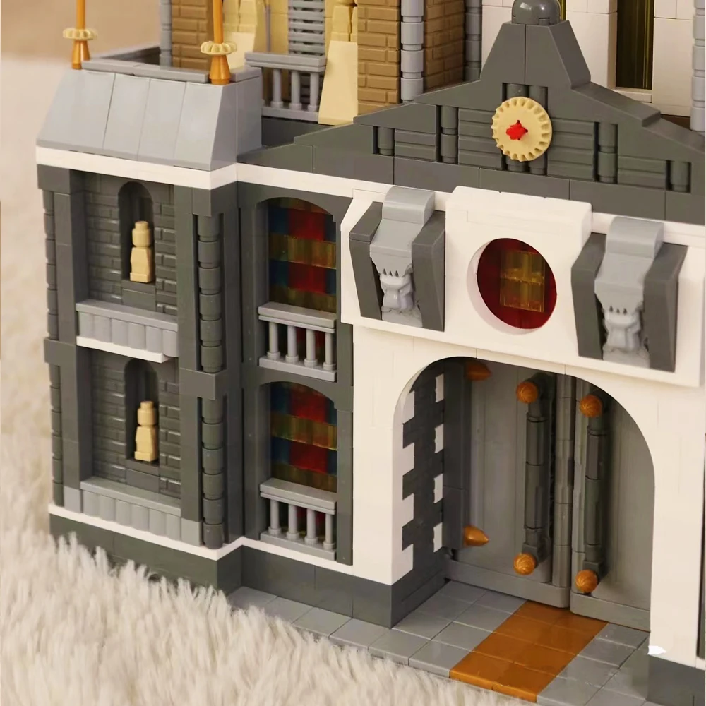 عرض الشارع كنيسة القرون الوسطى الأوروبية الجديدة بنة صغيرة قلعة الفارس وحدات الطوب الصغير لعب للطفل هدية عيد ميلاد MOC #2