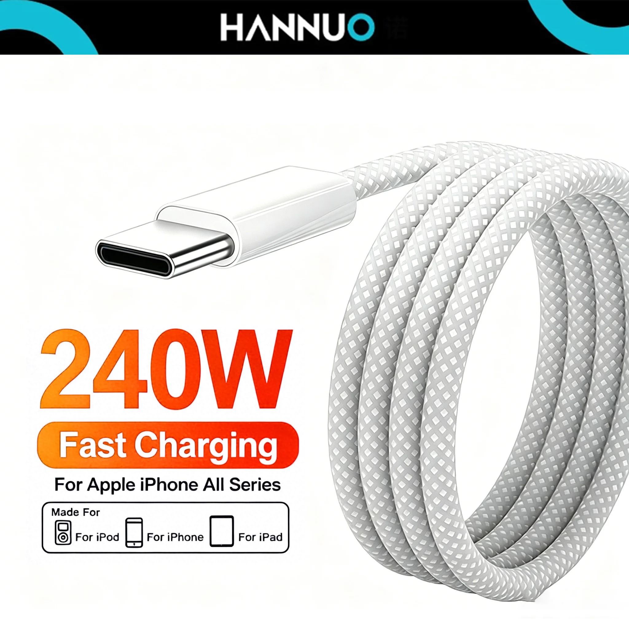 HANNUO Original PD 240W Fast Quick Charger USB Type C Cable For iPhone 17 Pro Max Air 16 15 Type C To USB C Charging Cable