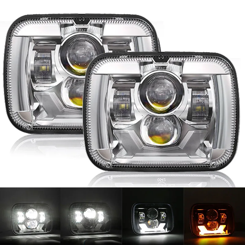 

Led Headlight 5x7 Inch Drl Turn Signal Hi-Lo Beam Led Headlamp for Toyota Pickup Truck Jeep Wrangler YJ Cherokee XJ Nissan 240SX