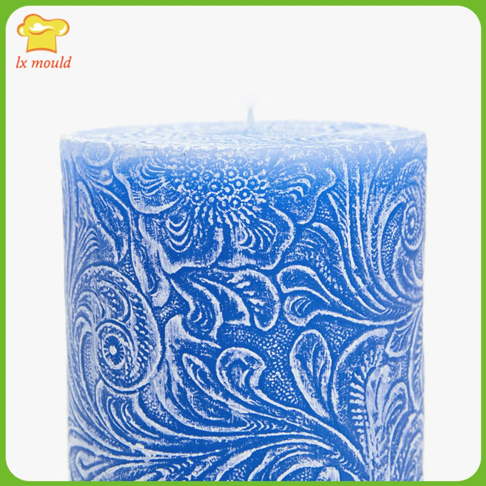 Fashion Flower Silicone Candle Mold Cylinder Relief Exquisite Texture Handmade Soap Wax DIY Mould for Home Decoration