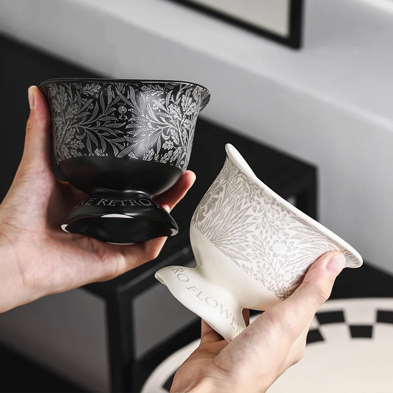 Vintage Style Ceramic High Foot Cup for Home Use Women Tea Cup Ice Cream Dessert Pudding Cup