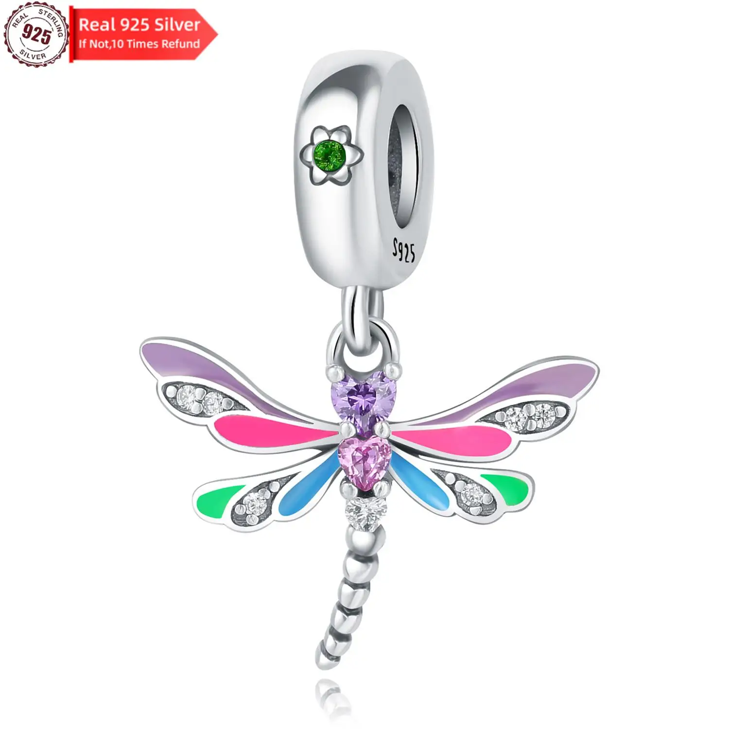 100% Real 925 Sterling Silver Insects Chrams Colorful Dragonfly Pendant Beads Fit Original Pandora Bracelets Fine Women Jewelry