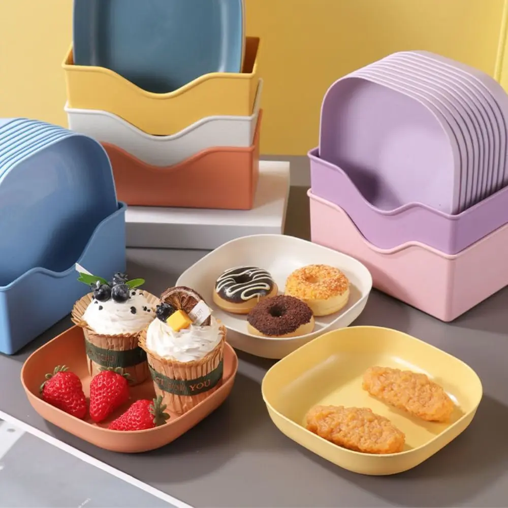 10PCS Multicolor Multifunctional Dish With Storage Box Plastic Creative Fruit Plate Small Random Color Candy Plate Home Kitchen