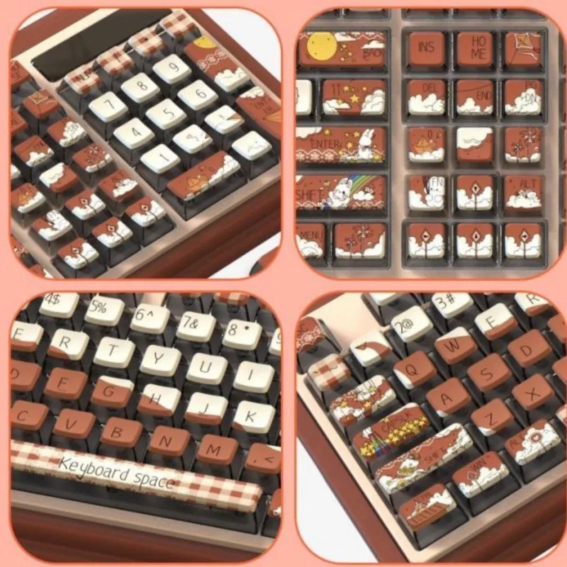 Pudding Brown Cartoon Transparent Cute Keycap 116 Keys DIY Personalized Mechanical Keyboard Kawaii PBT Keycaps Customizada