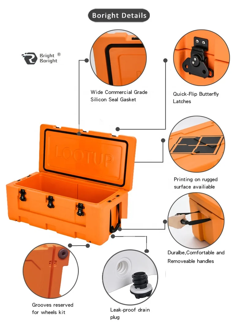 High Performance 55QT Rotomolded PE Insulated Wheeled Fish Ice Chest Cooler Box With Multi-Function Use 5 Days Dry Ice Storage