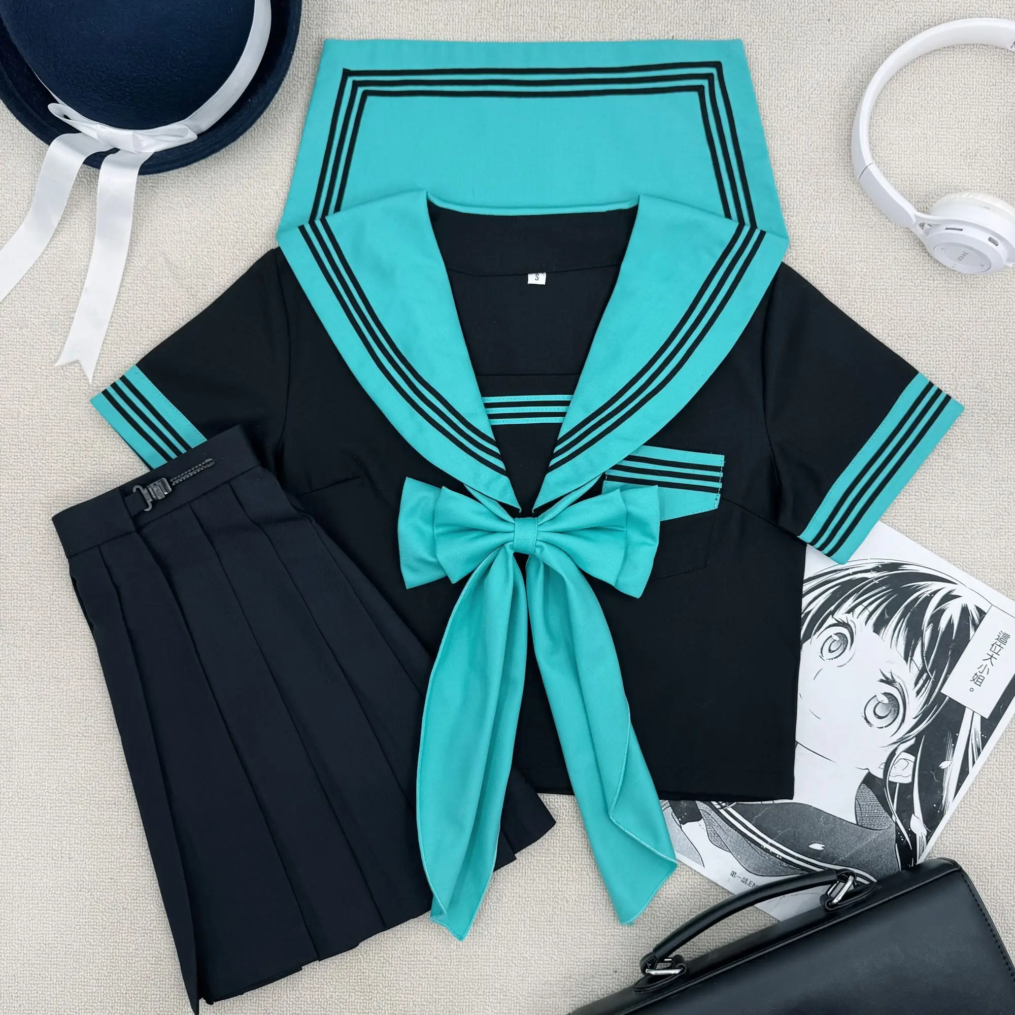 2026 Basic Short-Sleeve JK Uniform Skirt Available in Black and White School Uniform Role-Playing, Sizes S-5XL Female Student