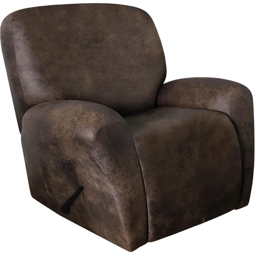 

4-Piece Lazy Boy Recliner Chair Cover Set - Leather-Like Soft Sofa Slipcover for Furniture Protection