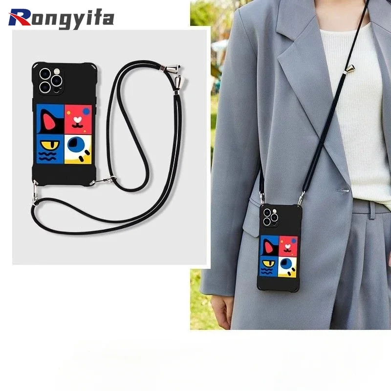 Voor Honor X7C 200 Smart 200 X9A X9B X9 X8 100 90 Lite 80 70 60 Pro Plus SE 30 Magic 6 5 4 Lite Telefoon Case Puzzel Kat Strap Cover