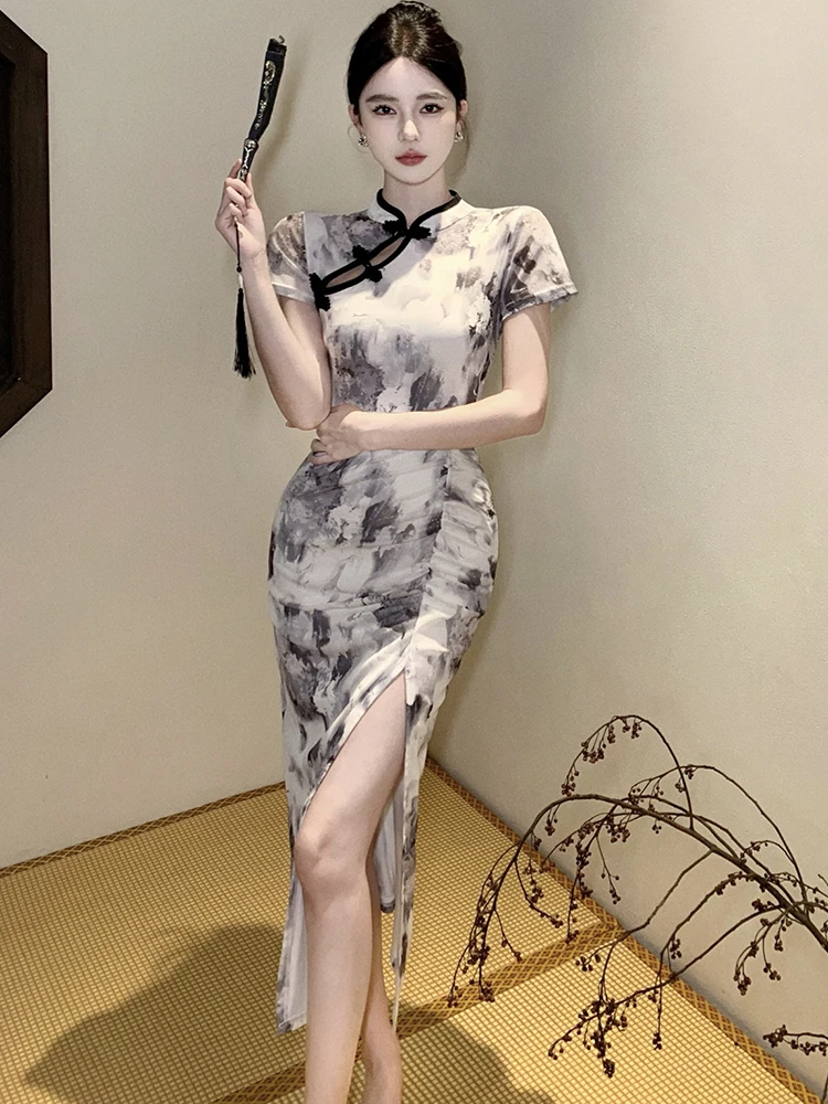 ผู้หญิงดอกไม้วินเทจเทศกาลชุดยาวฤดูร้อนแขนสั้นBodyconพรหมเสื้อผ้า 2025 เกาหลีชุดราตรีหรูหรา