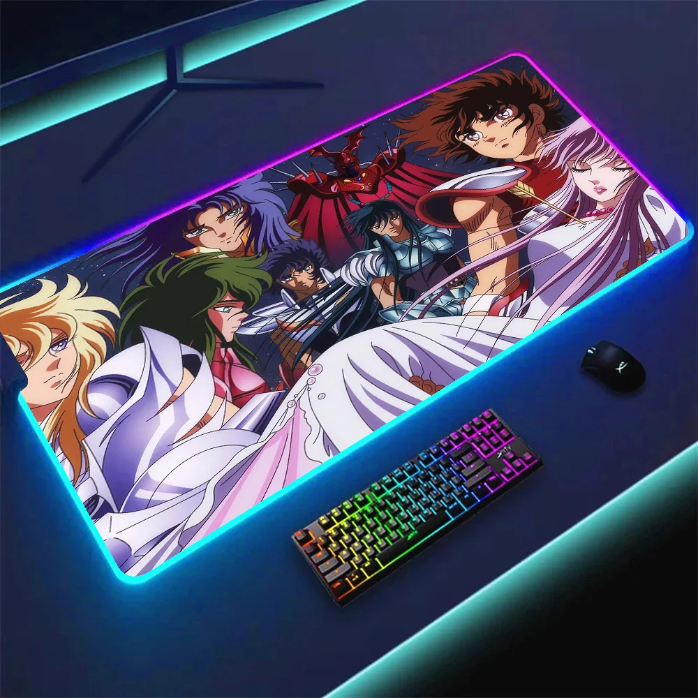 Rgb Mouse Pad Backlit Mat Saint Seiya Gamer Keyboard Large Xxl Gaming Extended Accessories Desk Pc Anime Mice Backlight Mousepad