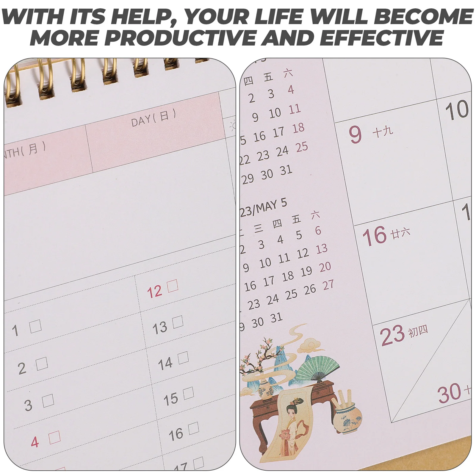 

Desk Calendar Standing Tabletop Office Home Decoration Monthly Decorative Simple Style Exquisite