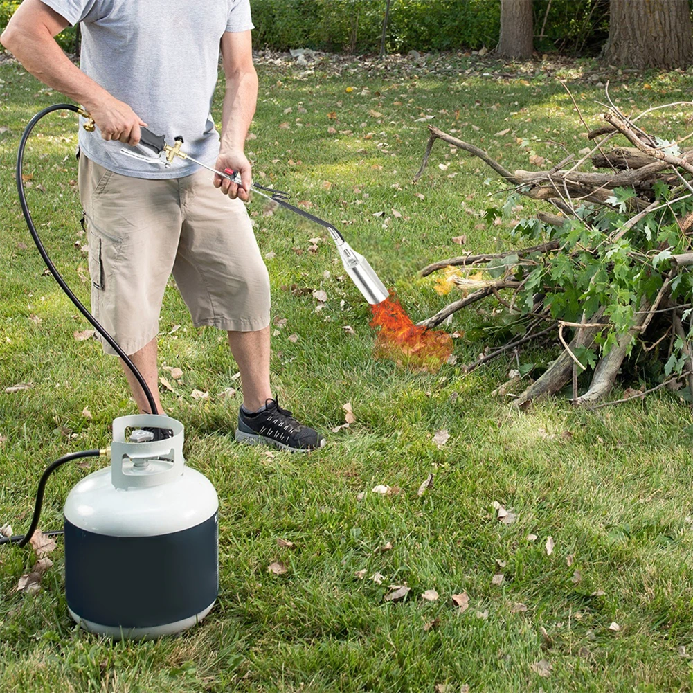 Propane Weed Torch Burner with Hose Heavy Duty Flame Thrower Cleaner Tool for Snow Melting Asphalt Garden Accessories