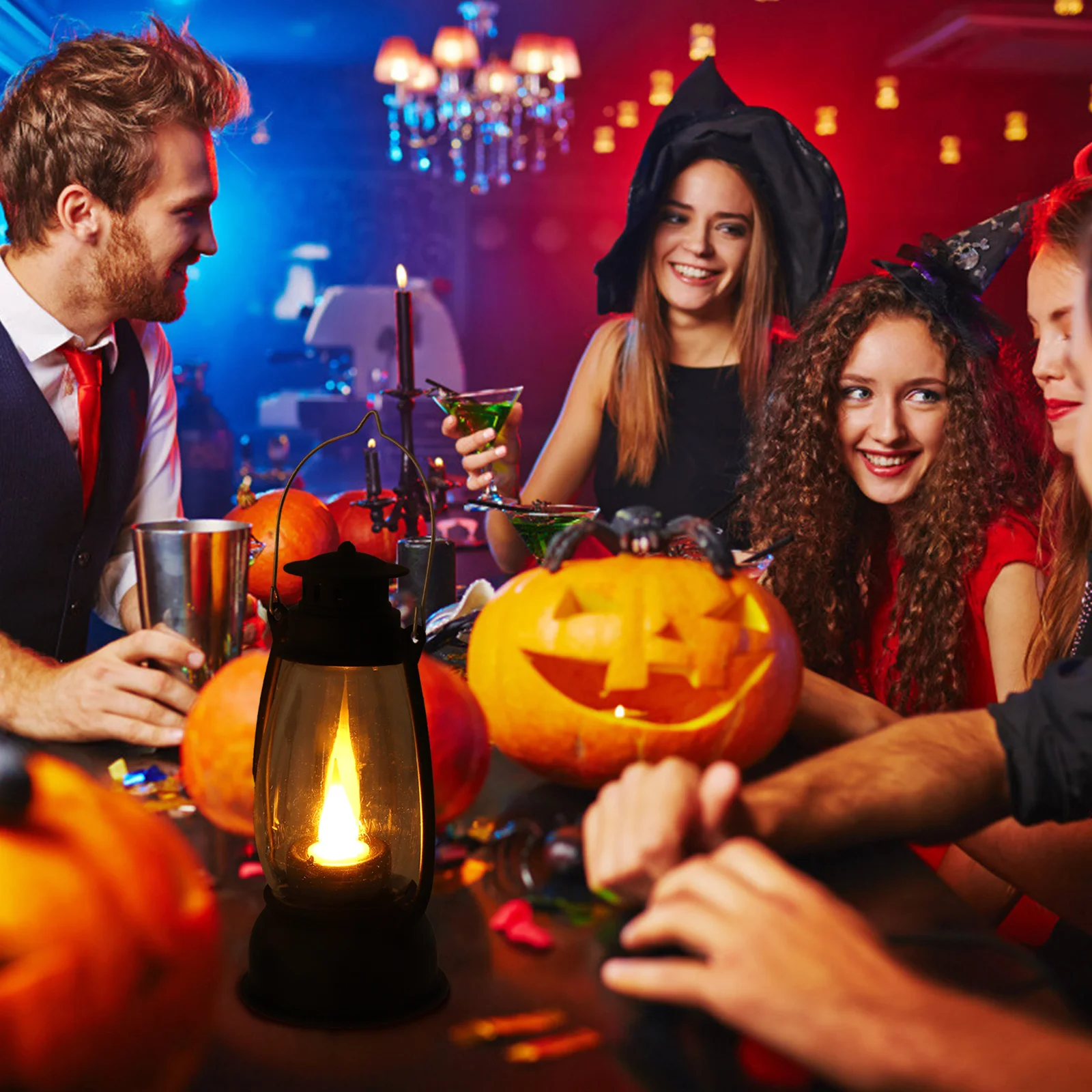 

2pcs Retro Led Wind Lamp Halloween Handheld Light Portable Luminous Lantern For Tabletop Fireplace Decor Vintage Lamp