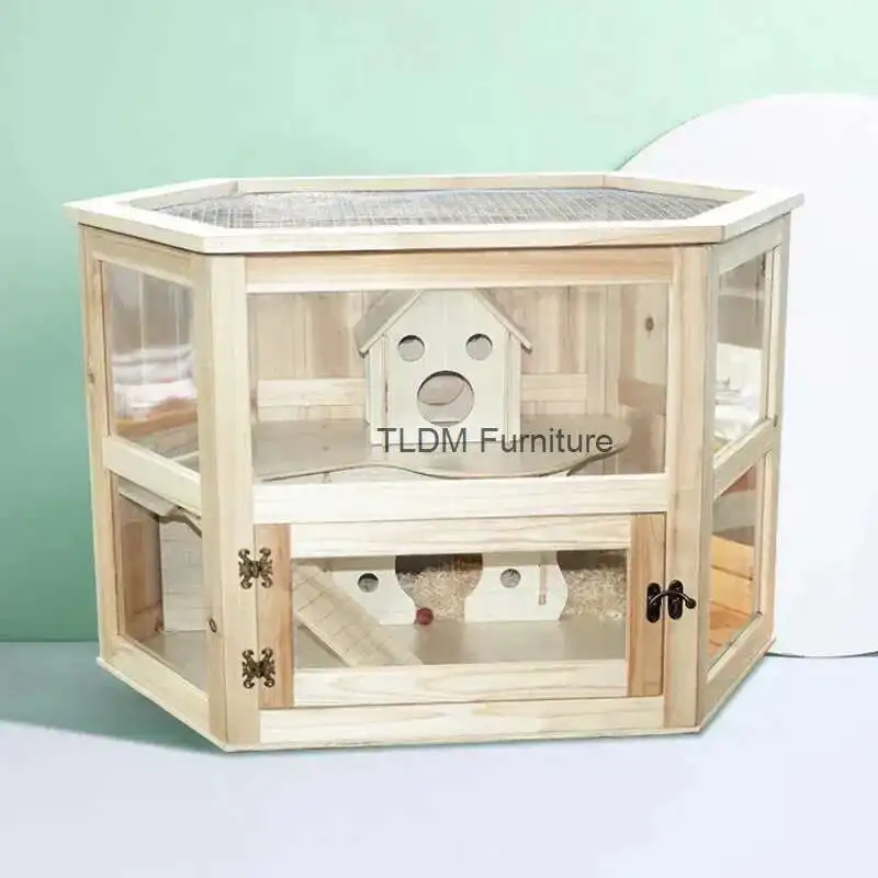 

Solid Wood Hamster Villa Cages Acrylic Transparent Castle Double Layer Nest Breathable Hamsters House Supplies for Living Room M