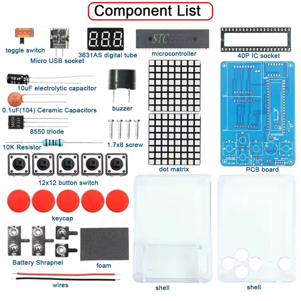 Imagem -02 - Diy Kit de Solda Eletrônica Game Console Velho Tetris 51 Microcontrolador Led Vermelho