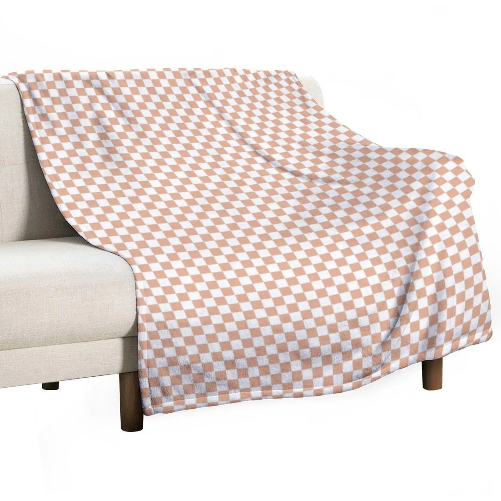 Peach Nougat and White Check Coloured Pattern - Chequered, Checkered, Checks Throw Blanket Quilt Luxury Brand Blankets