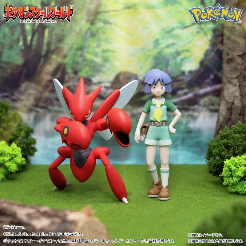 Tersedia Bandai Asli Shokugan POKEMON Skala Dunia Johto Region Scizor Bugsy Anime Action Figure Mainan untuk Hadiah Anak-anak