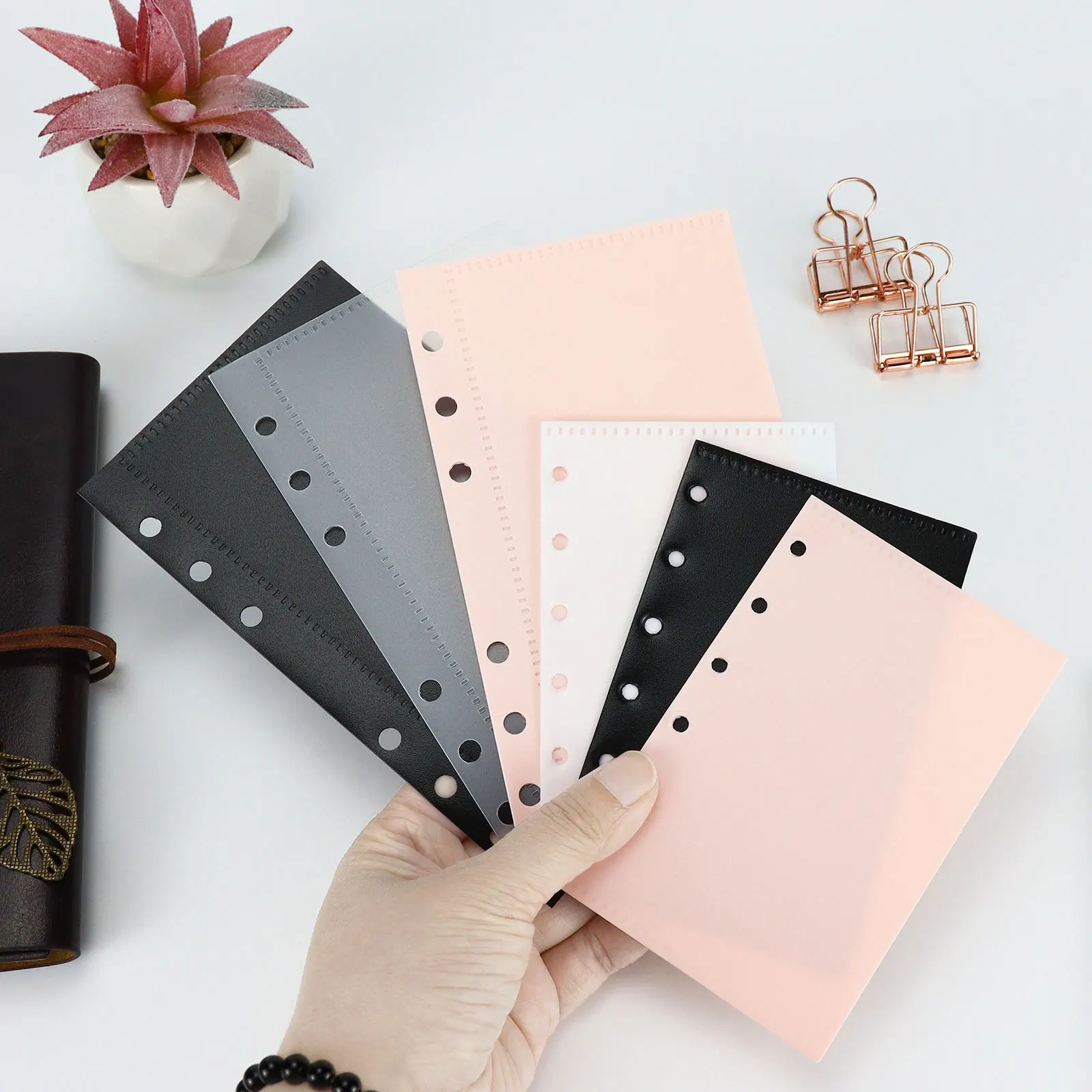 

A6 A7 Transparen Pink Black Binder Pockets Binder Folders for Notebook Divider Page Waterproof PVC Leaf Document Filing Bag