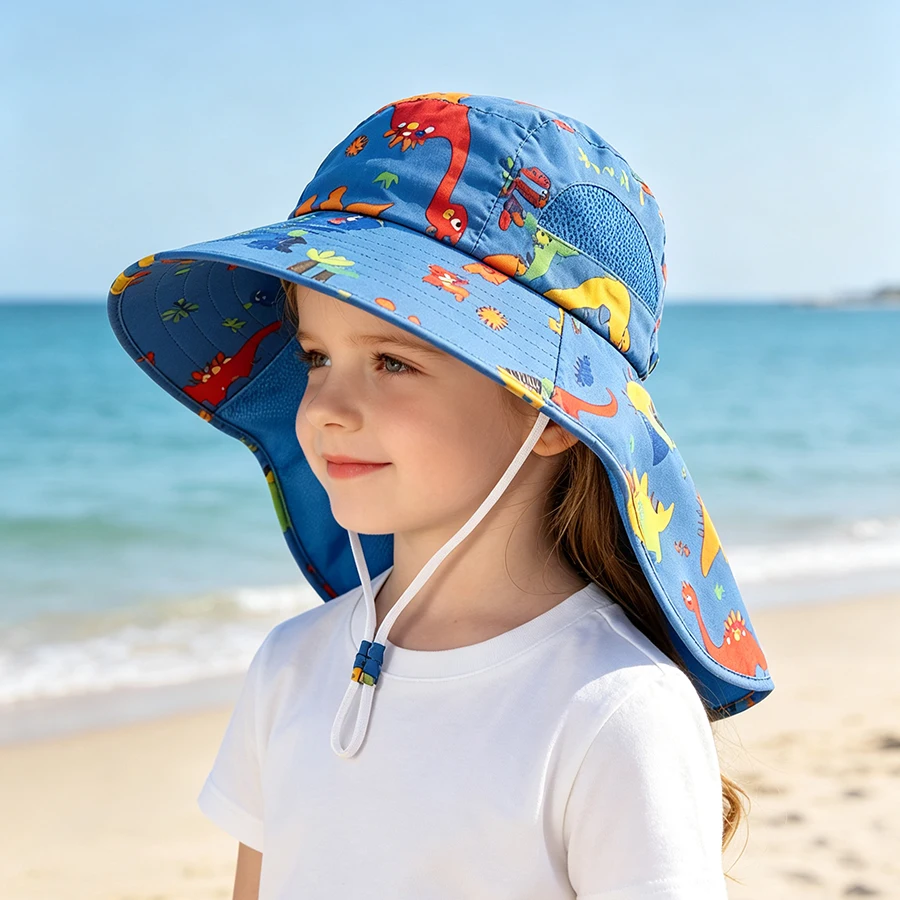 1-piece Cartoon Pattern Scarf Hat for Boys and Girls, Summer Sun Protection Fisherman Hat