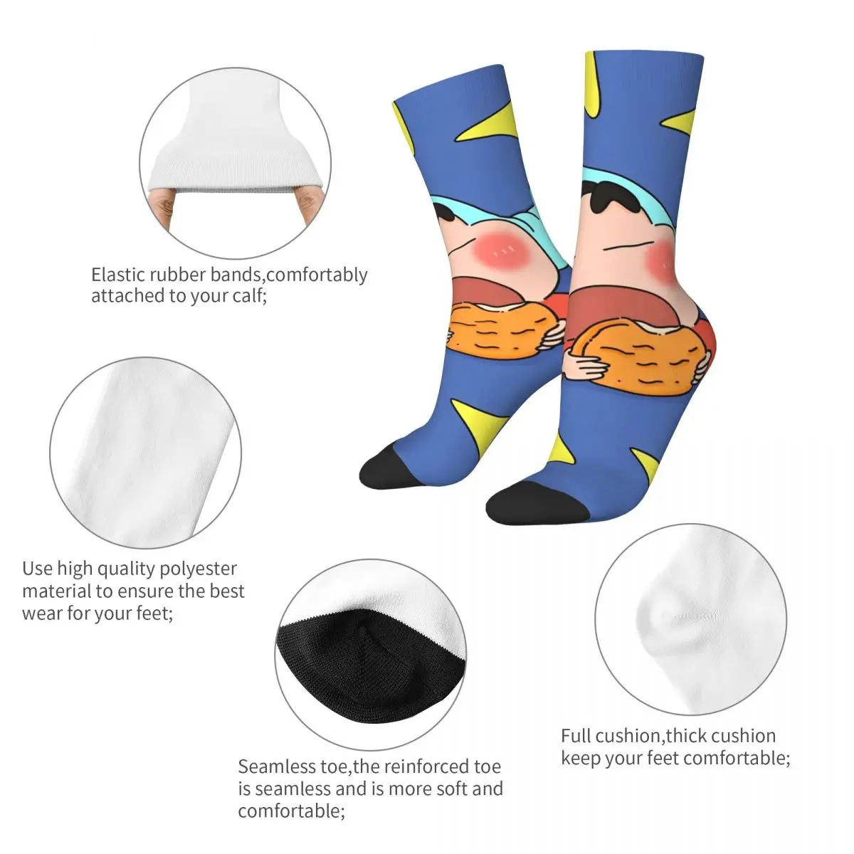 Crayon Shin-chan Eating Autumn Winter Funny Women MenSocks Japanese Anime Non-slip Soccer Socks