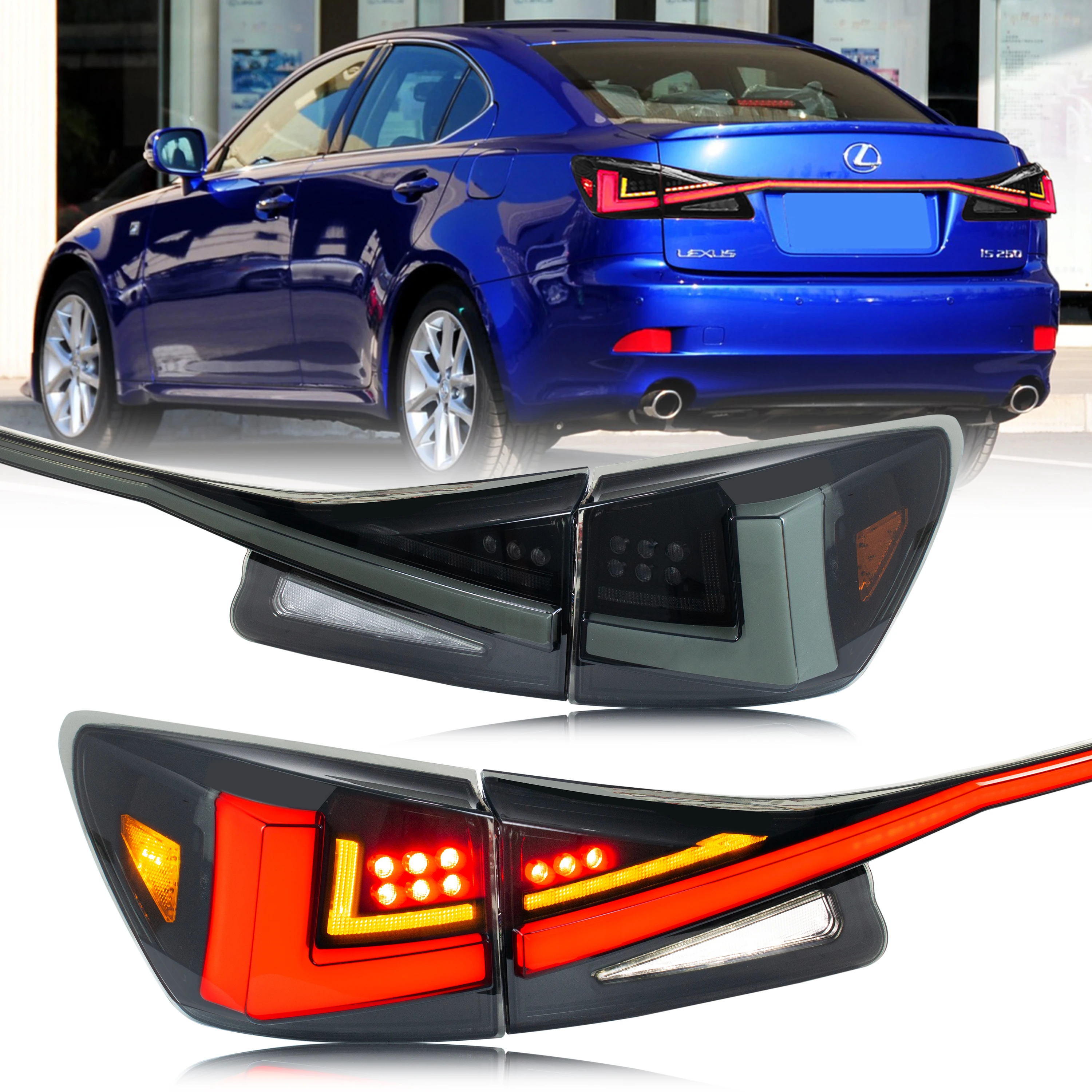 LED Tail Lights & Middle Lamp for Lexus IS250 IS350 ISF 2006-2013 Smoked Start-up Animation Sequential Turn Signal Facelift Rear