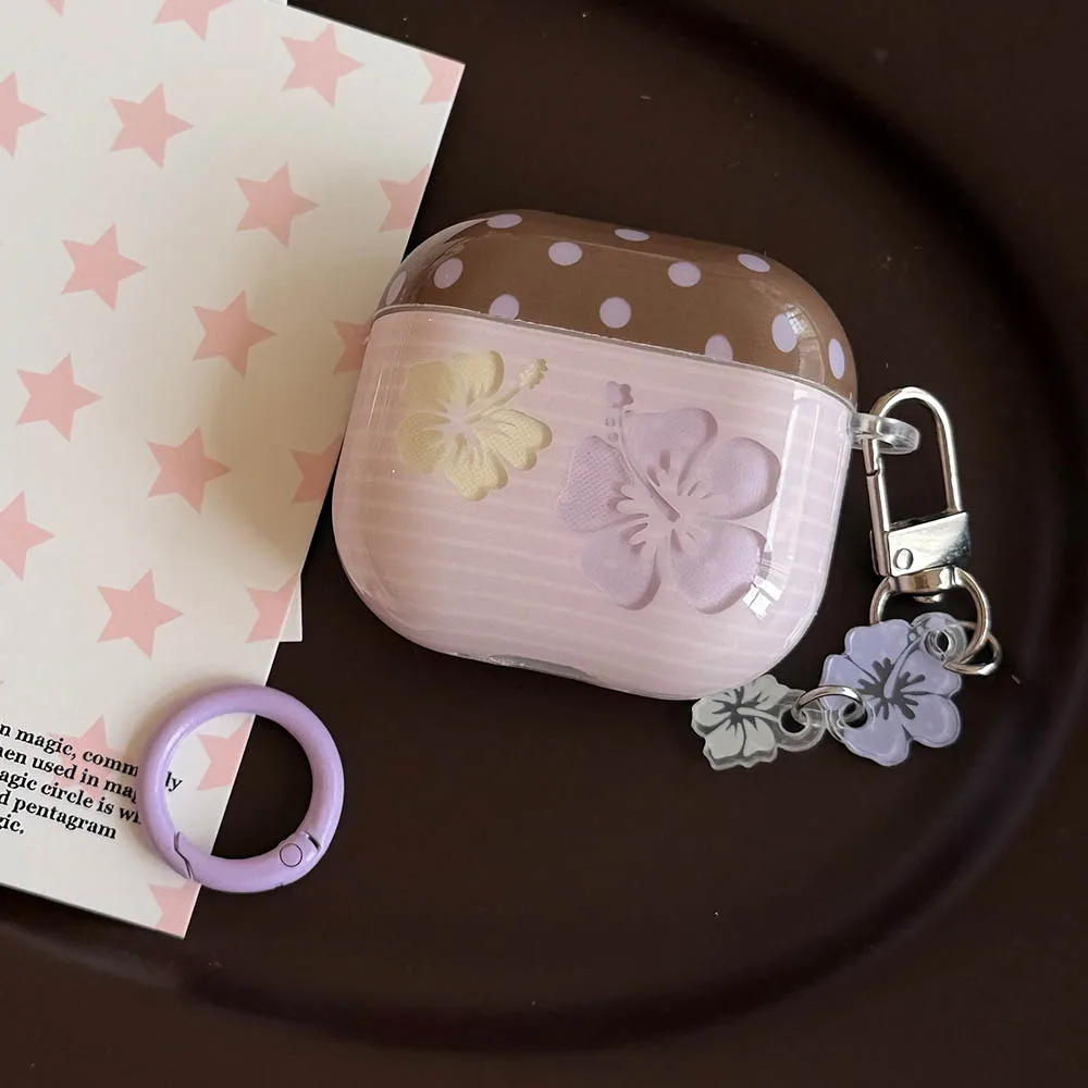 Gesang Flower Wave Point with Keychain Soft Protective Cover Earphone Case for AirPods 5 1 2 3 4 Pro Pro2 Pro3 Airpod 4ANC