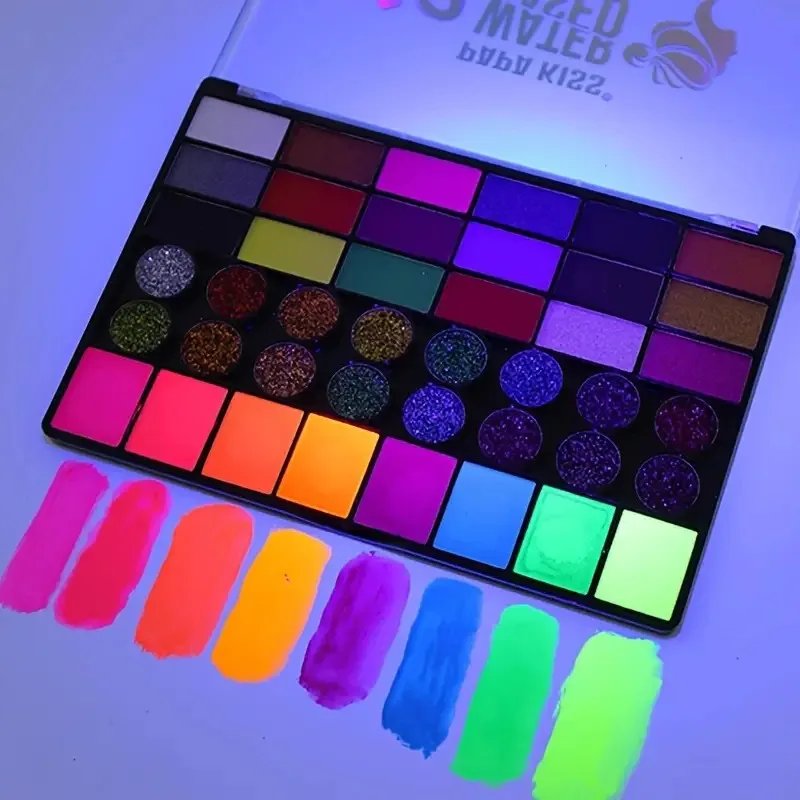 1pc 42 色水溶性フェイスボディペインティングセット UV ネオングリッターフェイスペイントアートハロウィンクリスマスパーティーボディペイントメイク