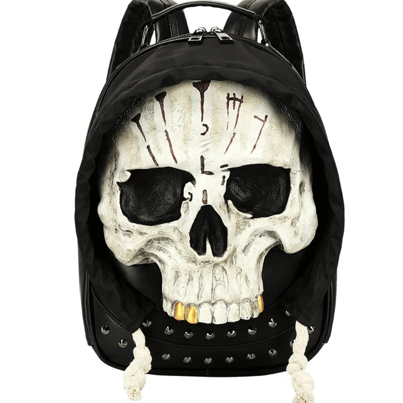 3D Skull Backpack Halloween Full Face Protection Riveted Backpack Mask Waterproof Computer Backpack Unisex Personalized Bag New