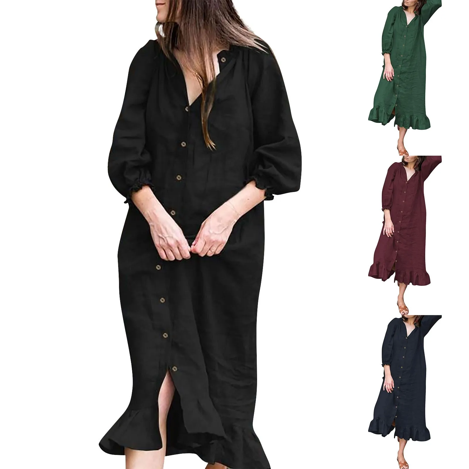 Shirts Dresses for Women New literature Lady Casual Long Sleeve Button Down Ruffles Swing Dress elegant Loose Party Dress