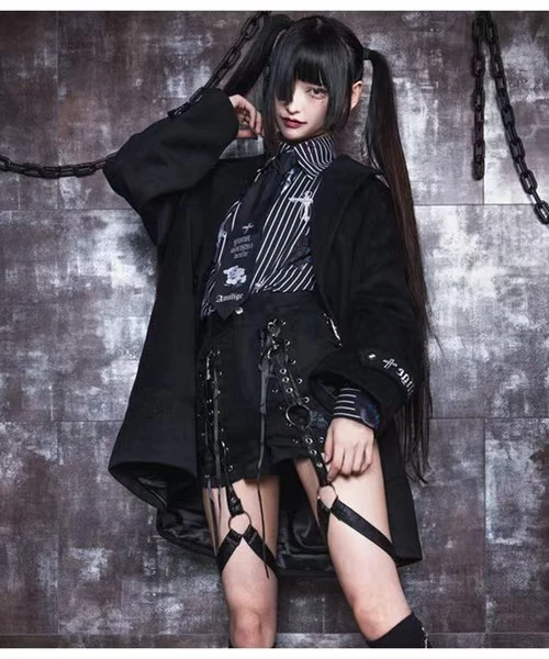 Harajuku Subculture Black Shorts Summer New Women's Japanese Mine Gothic Detachable Belt Leg Ring Shorts Hot Girls Y2k Shorts