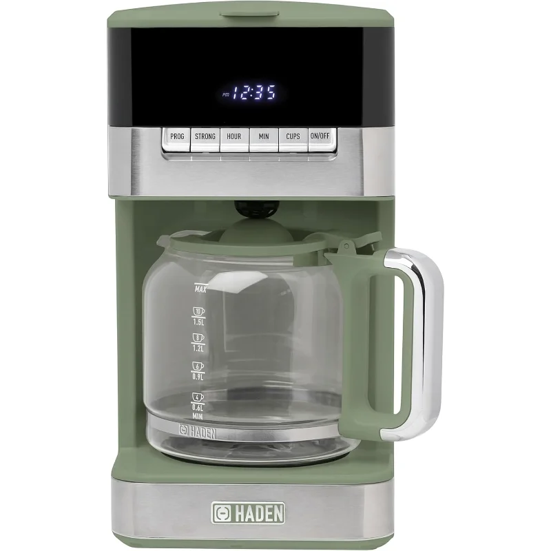 

Haden Programmable Drip Coffee Maker, 12 Cup Cafe Machine & Carafe, Green/Chrome