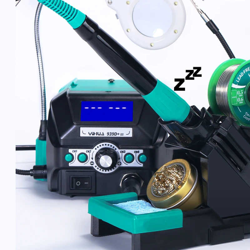 Di alta qualità YIHUA 939D + III 110W Temperatura regolabile Display digitale Lente d'ingrandimento a LED Dissaldatura Rilavorazione Stazione di saldatore