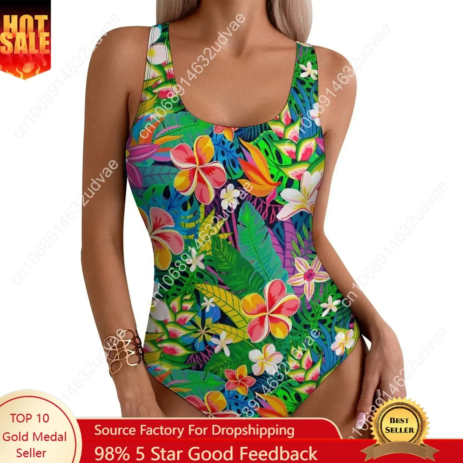 Tropical Floral Colorful Flowers Swimsuit Sexy One-Piece Swimwear Push Up Bodysuit Trend Sport Bathing Suit