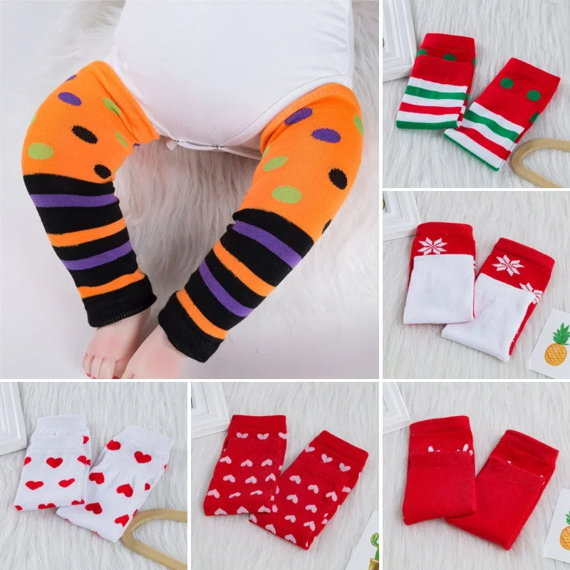 Holiday Style Baby Crawling Knee Pad Kids Sock Leg Warmer Protector Girl Legging Boy Striped Toddlers Xmas Beenwarmers Infant