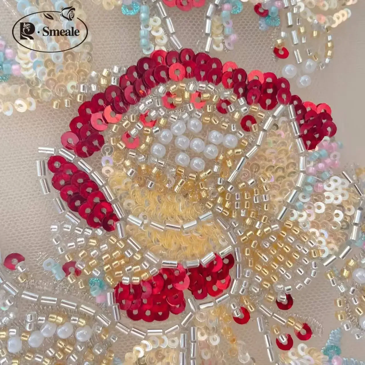 42*32cm.Multicolor Pearl Embroidered Beaded Lace Flower.Shining Dance Costumes and Headwear.Children's Clothing Applique.
