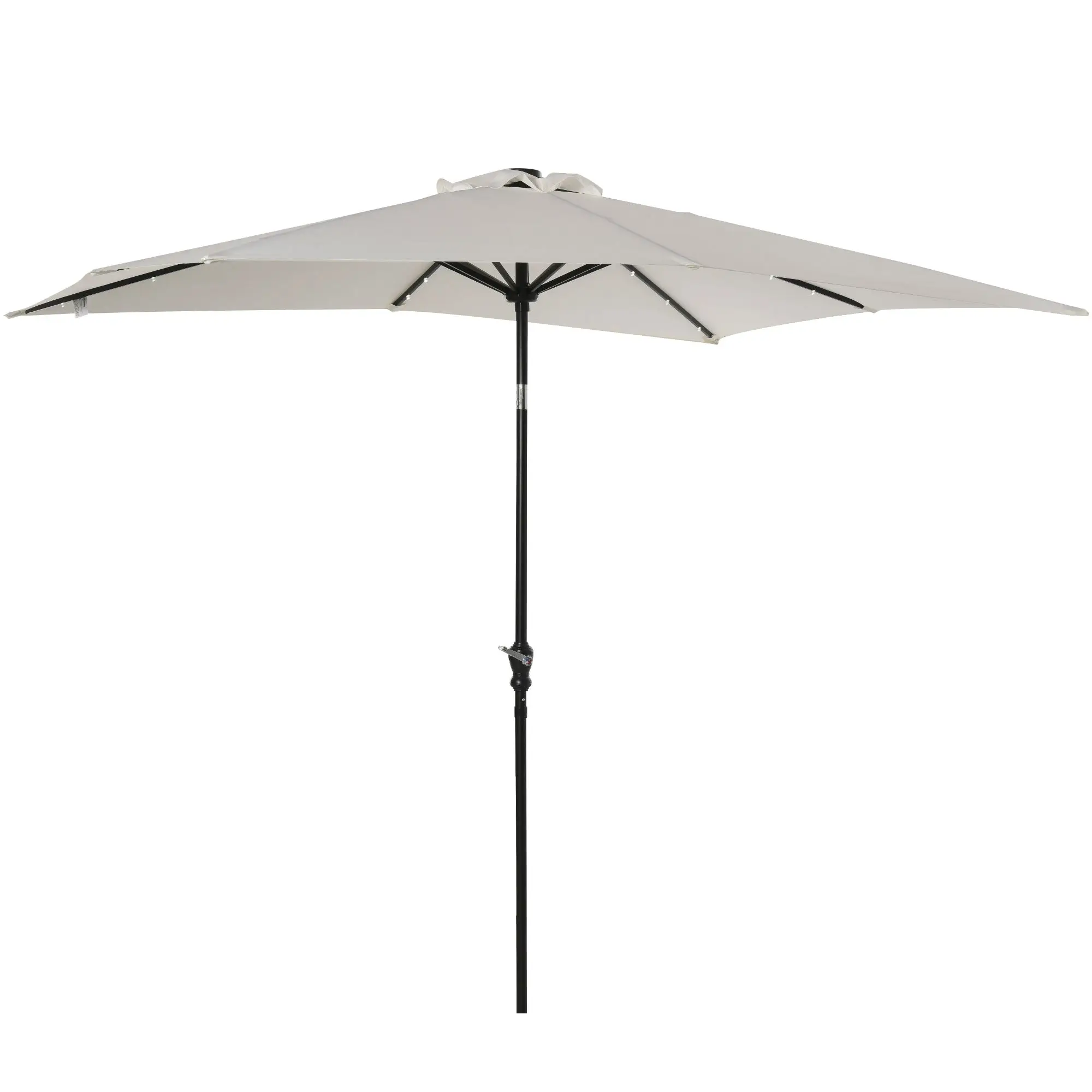 Para Outsunny Sombrilla de Patio de 9 x 7 pies, mesa de mercado al aire libre con manivela, luces LED solares, botón de inclinación para terraza, piscina, color blanco
