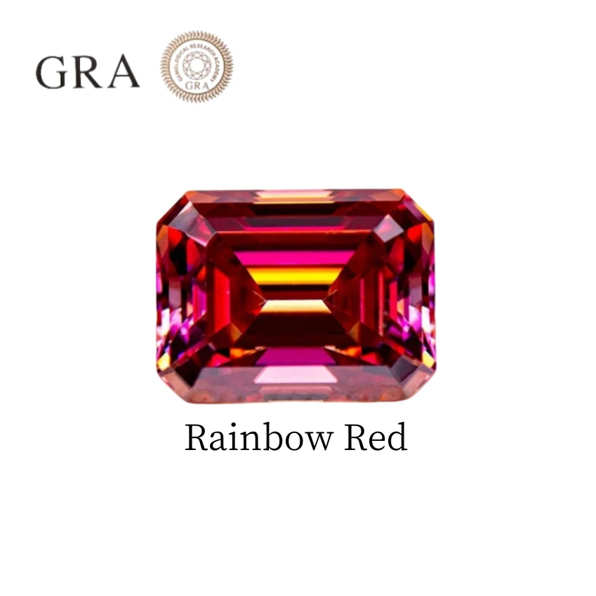 Rainbow Red  Color Loose Moissanite  Gemstones with GRA Certificate  for DIY Jewelry Rings Necklace Making  Emerald Cut 1~5 CT